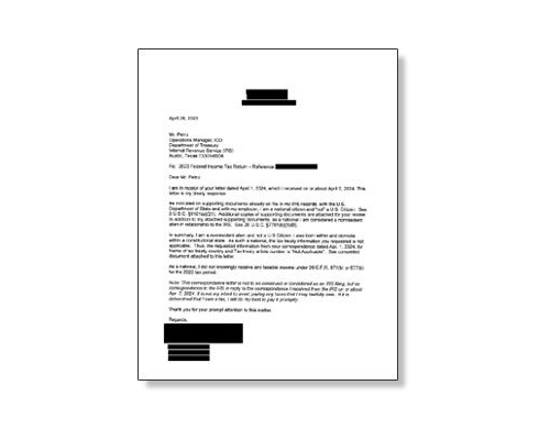 Sample Copy of Mailing to IRS