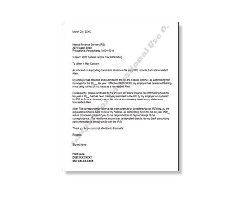 Sample Letter Withholding Return Request