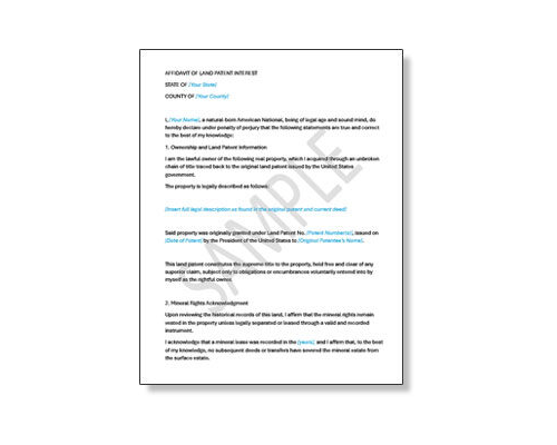 Sample Affidavit of Land Patent Interest