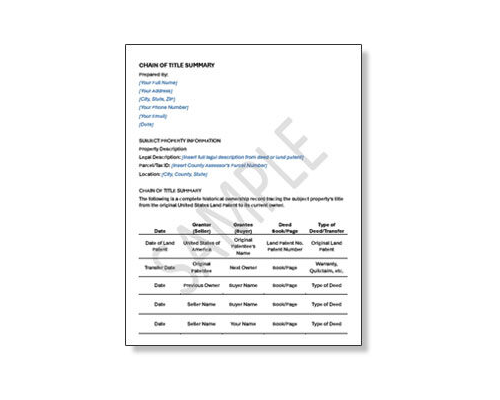 Sample Chain of Title Summary
